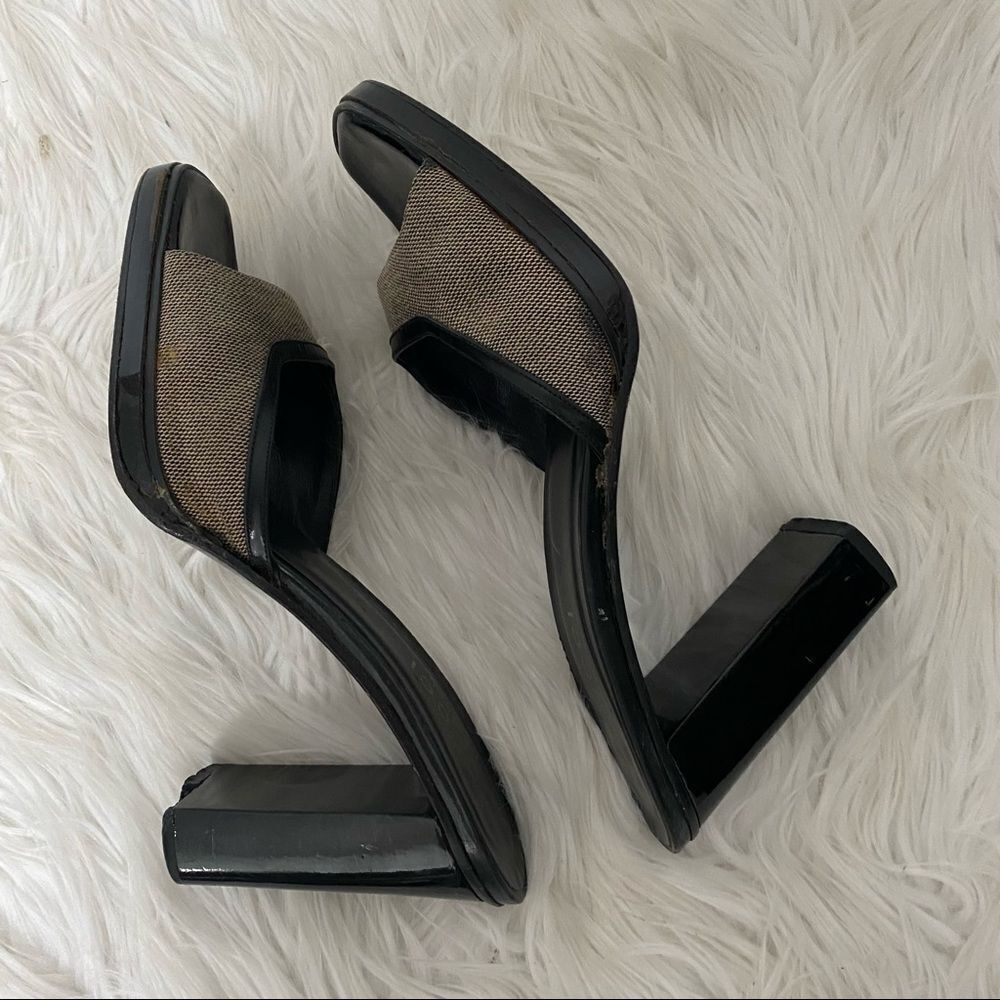 GUCCI leather trim taupe canvas open chunky heel mule 7.5 EUR 38 - Picture 12 of 13